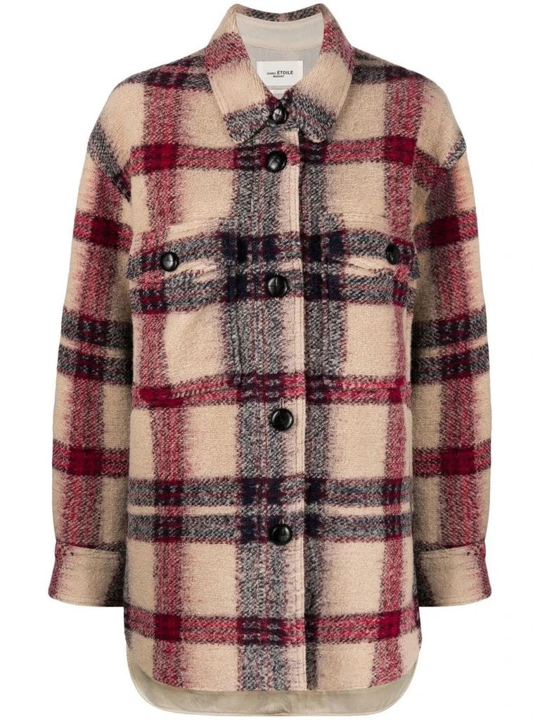 商品Isabel Marant|Burgundy Oversized 'Harveli' Checked Shacket,价格¥2095,第1张图片