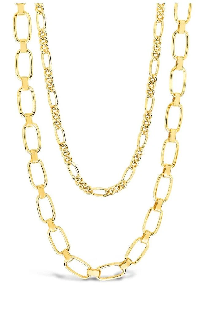 商品Sterling Forever|14K Gold Plated Figaro & Square Link Layered Chain Necklace,价格¥150,第1张图片