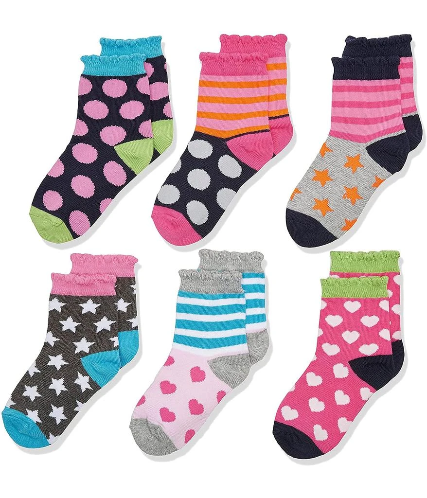 商品Jefferies Socks|Little Girls' Dots/Hearts/Stripes Fashion Crew Socks 6 Pairs Pack,价格¥121,第1张图片