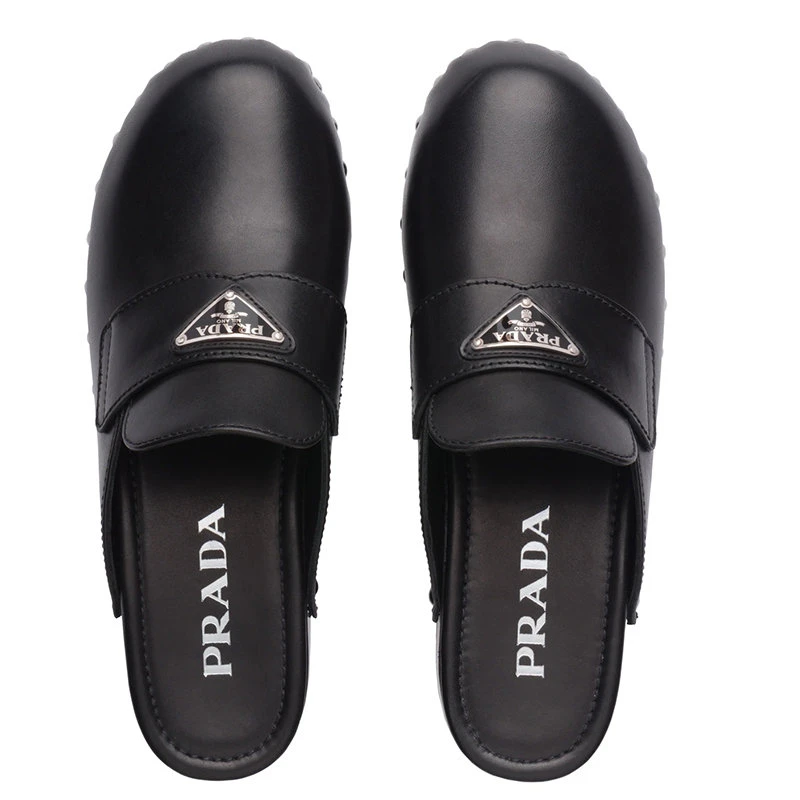 商品Prada|【预售3-7天】PRADA/普拉达 女士黑色铆钉装饰皮革木底鞋1Z794M_248_F0002_F_045,价格¥7706,第4张图片详细描述