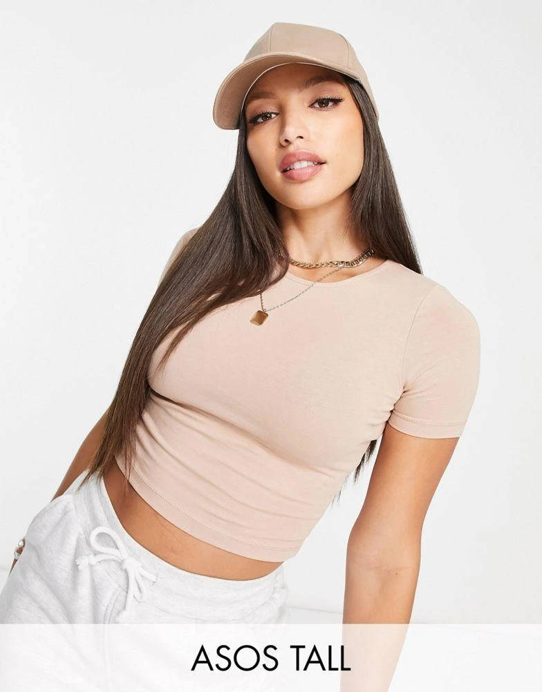 商品Echo Design|ASOS DESIGN Tall fitted crop t-shirt in taupe,价格¥73,第1张图片