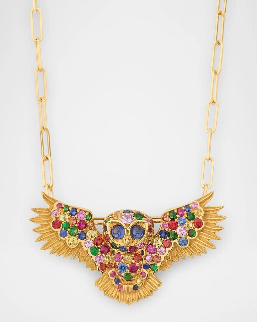 商品Goshwara|Ark 18K Yellow Gold Multi Sapphire Owl Brooch Pendant and Chain, 18"L,价格¥72462,第1张图片