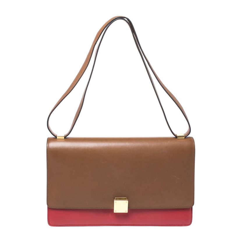 Celine Brown/Red Leather Large Classic Box Bag商品第1张图片规格展示