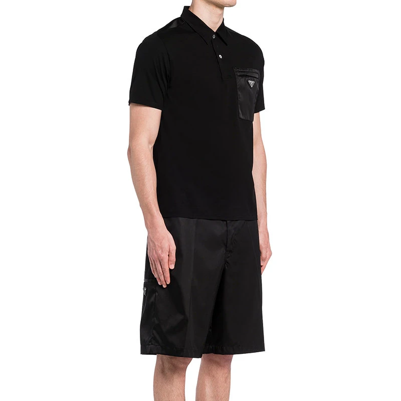 商品Prada|【预售3-7天】普拉达  男士黑色棉质尼龙细节短袖Polo衫UJN703_1YED_F0806_S_211,价格¥6743,第5张图片详细描述