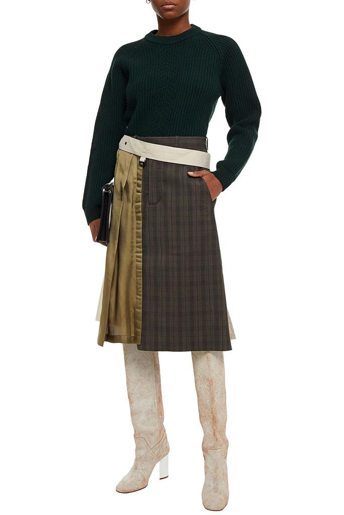 Patchwork-effect belted wool-blend satin-twill and gabardine skirt商品第4张图片规格展示