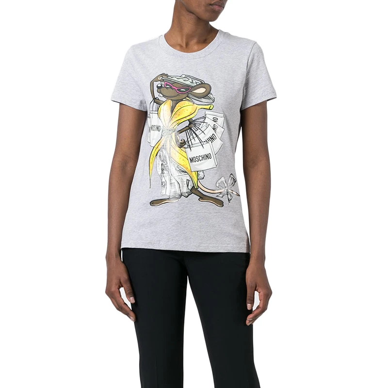 Moschino 莫斯奇诺 女士灰色圆领纯棉短袖T恤 A0701-9140-1485 商品