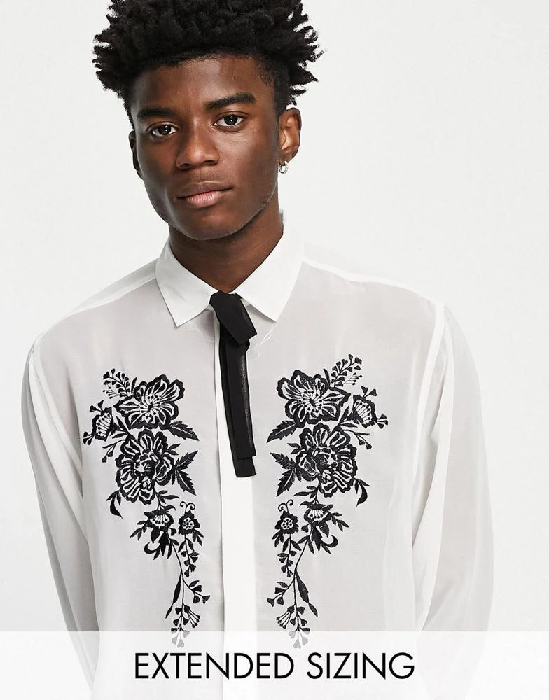 商品ASOS|ASOS DESIGN relaxed shirt with chest embroidery and tie neck,价格¥208,第1张图片