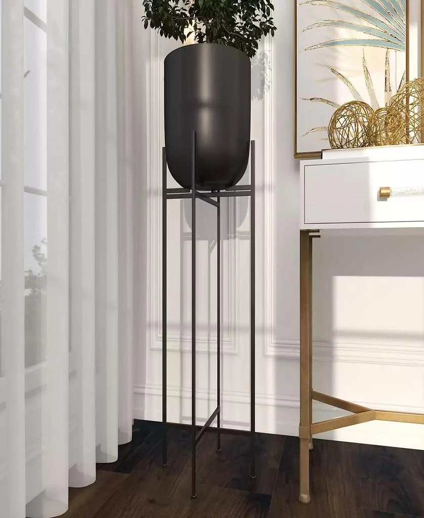 Black Metal Indoor Outdoor Planter with Removable Stand, 12" x 12" x 42" 商品