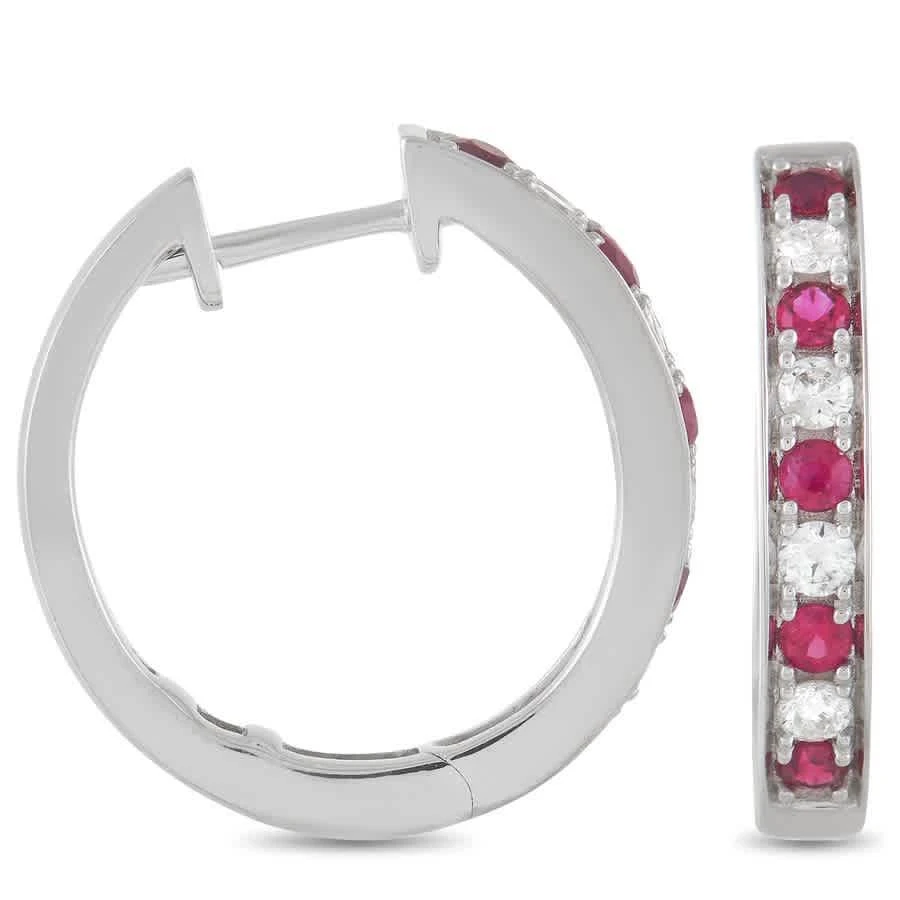 商品LB Exclusive|14K White Gold 0.25 ct Diamond and 0.42 ct Ruby Hoop Earrings,价格¥6694,第2张图片详细描述