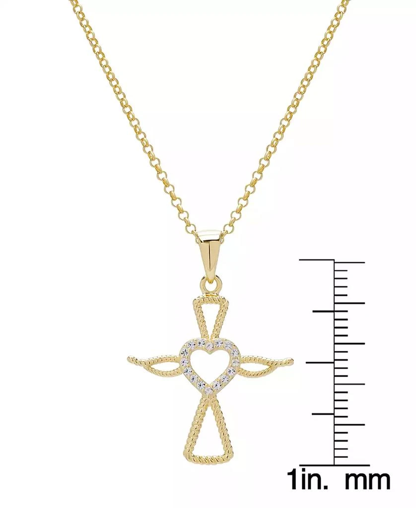 商品Macy's|Lab Grown White Sapphire Angel & Heart 18" Pendant Necklace (1/6 ct. t.w.) in 14k Gold-Plated Sterling Silver,价格¥187,第3张图片详细描述