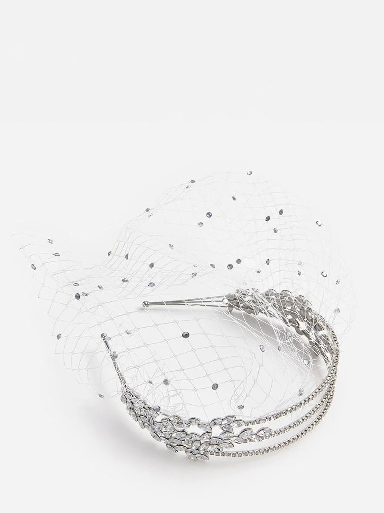商品Self Portrait|Crystal Embellished Veil Headband Hair Accessories Silver,价格¥1100,第1张图片