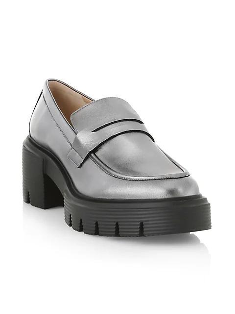 商品Stuart Weitzman|Soho Metallic Leather Lug-Sole Loafers,价格¥3683,第4张图片详细描述