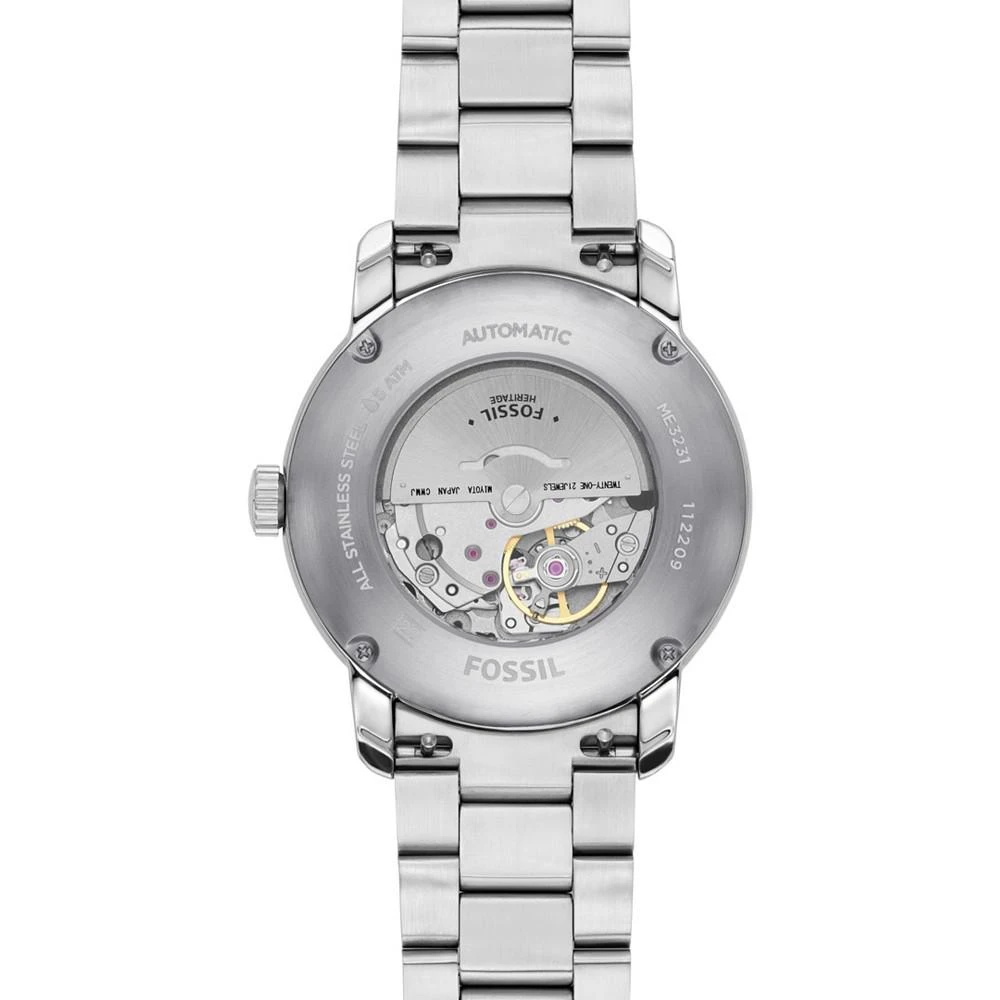 商品Fossil|Men's Heritage Automatic Silver-Tone Stainless Steel Bracelet Watch 43mm,价格¥1324,第4张图片详细描述