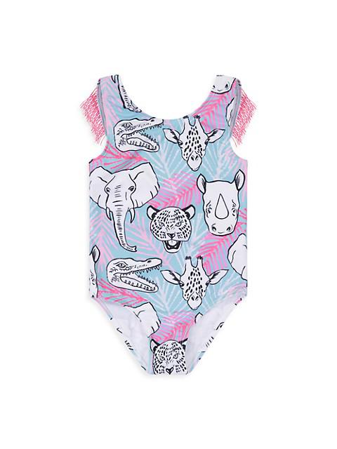 Little Girl's Animal Tropical Print One-Piece Swimsuit商品第1张图片规格展示