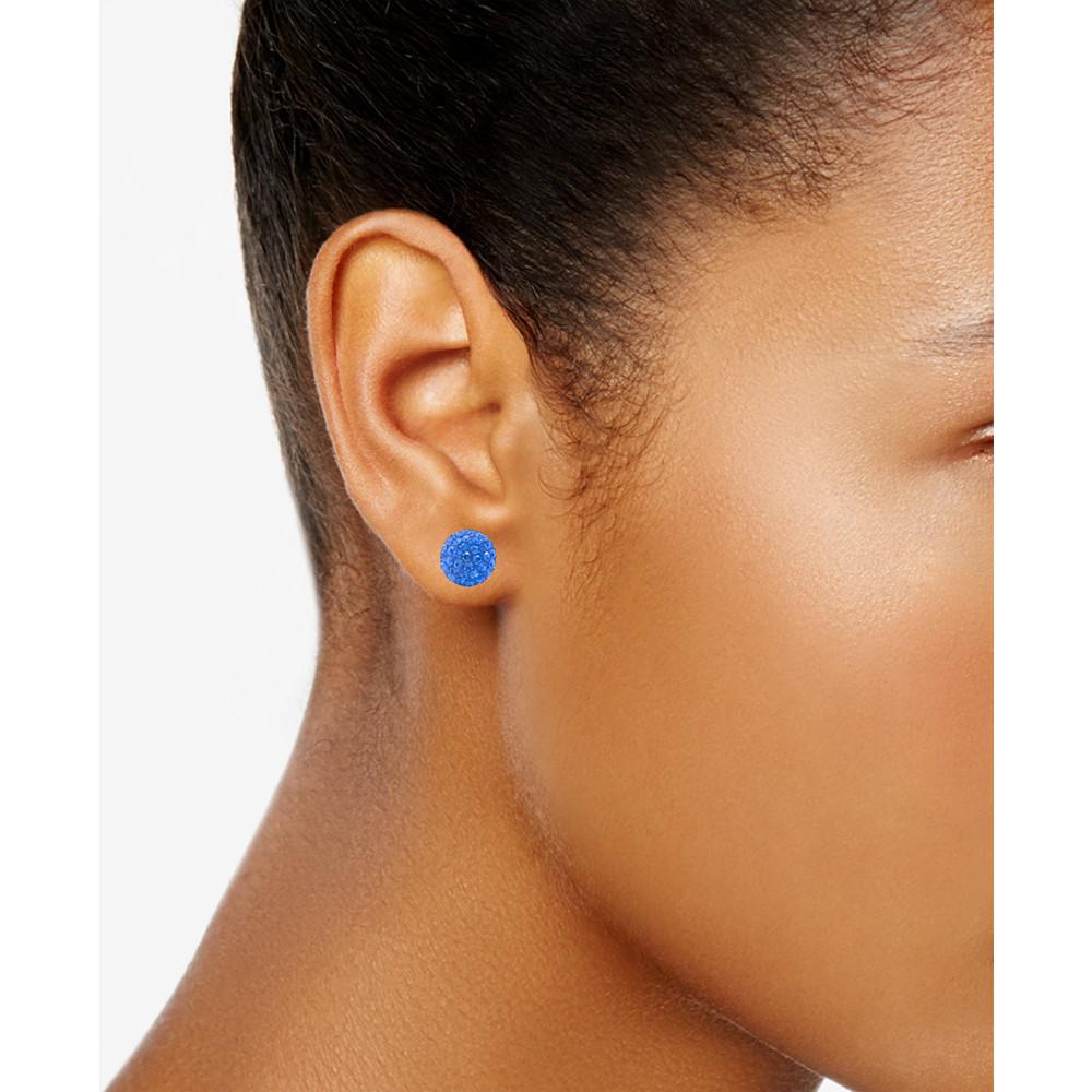 Blue Crystal Button Stud Earrings in Sterling Silver商品第2张图片规格展示