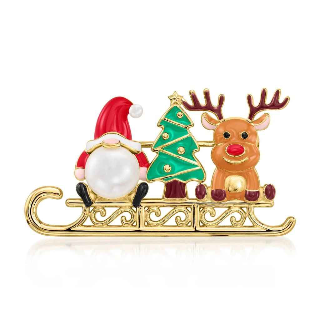 商品Ross-Simons|2-9mm Cultured Pearl Christmas Trio Pin With Multicolored Enamel in 18kt Gold Over Sterling,价格¥1037,第1张图片