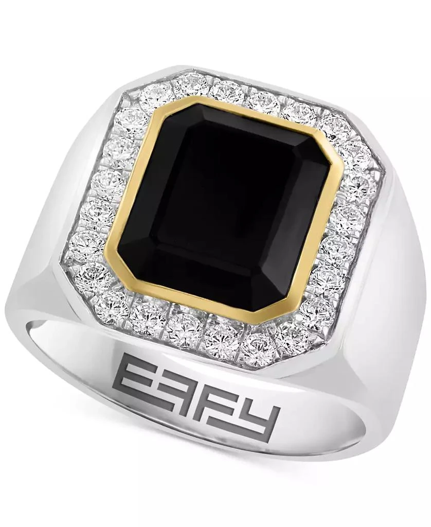 商品Effy|EFFY® Men's Onyx (6 ct. t.w.) & White Zircon (2 ct. t.w.) Ring in 14k Gold Over Sterling Silver & Sterling Silver,价格¥1748,第1张图片