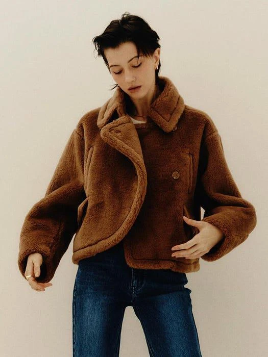 Wool Blend Crop Shearling Jacket 商品