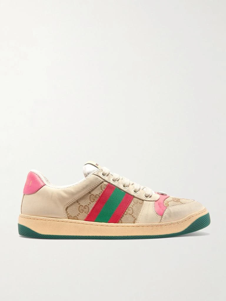 商品Gucci|Screener Logo 提花帆布仿旧皮革运动鞋  - IT35,价格¥8142,第1张图片