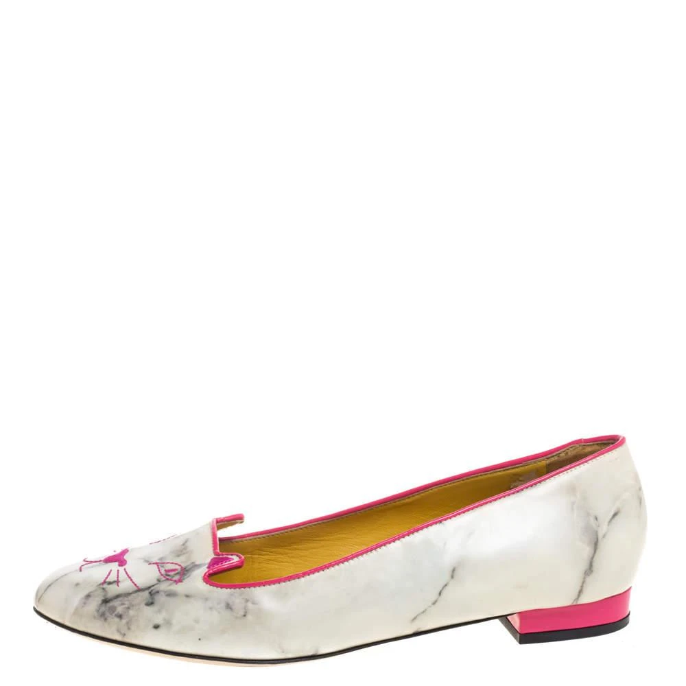 商品[二手商品] Charlotte Olympia|Charlotte Olympia Light Grey/Pink Marble Leather Kitty Flats Size 41,价格¥1377,第2张图片详细描述