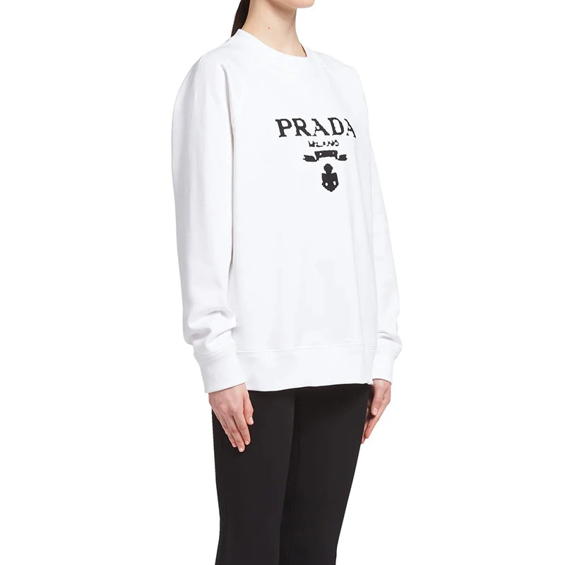 商品Prada|【预售3-7天】普拉达 女士白色平纹针织圆领Oversize街头风卫衣134631_1ZT7_F0964_S_202,价格¥9187,第5张图片详细描述