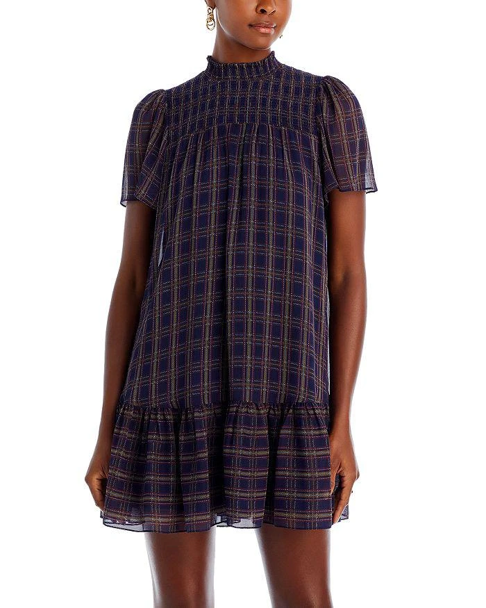 商品AQUA|Smocked Plaid Shift Dress - Exclusive ,价格¥200,第3张图片详细描述