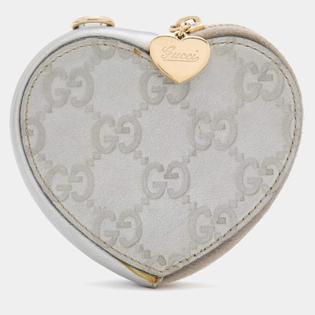 商品[二手商品] Gucci|Gucci Silver Guccissima Leather Heart Shape Coin Purse,价格¥1201,第1张图片