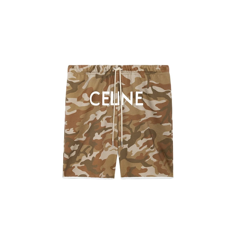商品Celine|【预售3-7天】CELINE/赛琳 22年春夏新款 男士军绿色纯棉抓绒迷彩印花宽松短裤2Z156247Q.08CW,价格¥5101,第1张图片