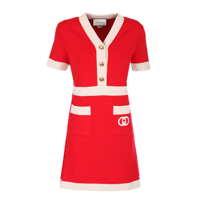 商品[国内直发] Gucci|GUCCI 红色女士连衣裙 606017-XKA4A-6367,价格¥12338,第1张图片