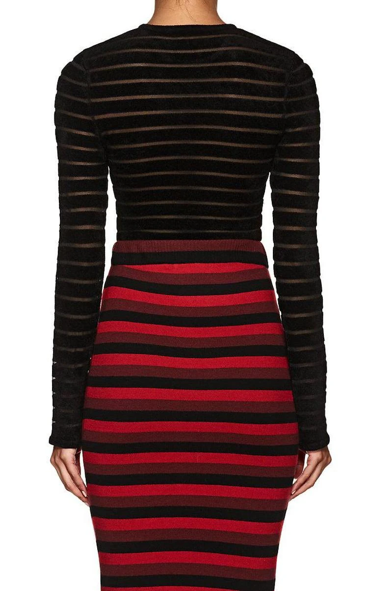 商品Ronny Kobo|Chani Velvet-Striped Tulle Bodysuit,价格¥890,第2张图片详细描述