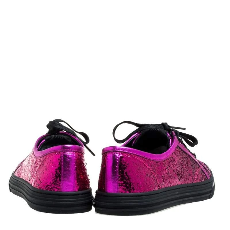 商品[二手商品] Gucci|Gucci Metallic Pink Coarse Glitter And Leather Trim Low Top Sneakers Size 38,价格¥1247,第5张图片��详细描述