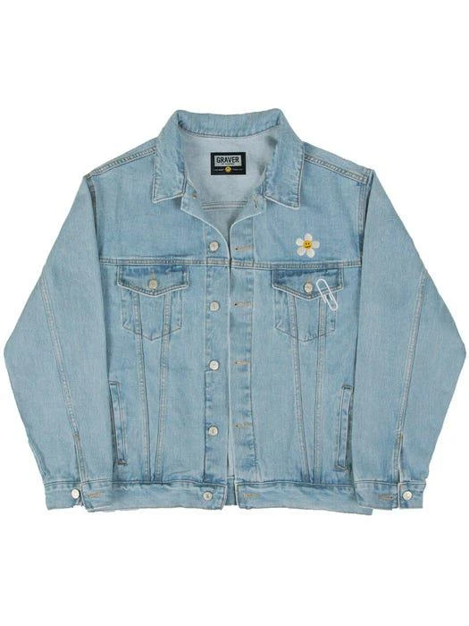 商品graver|Flower Dot Embroidered White Clip Denim Jacket Light Blue,价格¥1118,第2张图片详细描述