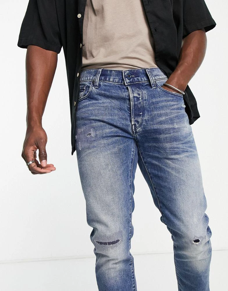 商品G-Star|G-Star 3301 slim distressed jeans in mid wash,价格¥459,第4张图片详细描述