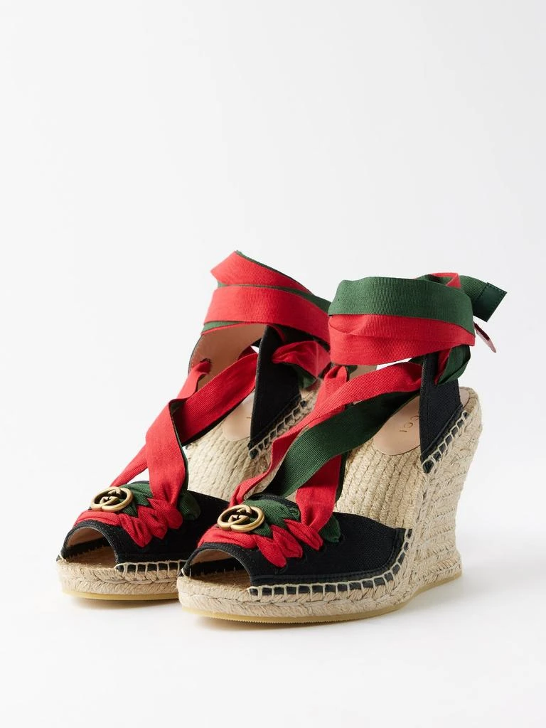 商品Gucci|95 canvas wrap espadrille wedge sandals,价格¥6261,第3张图片详细描述