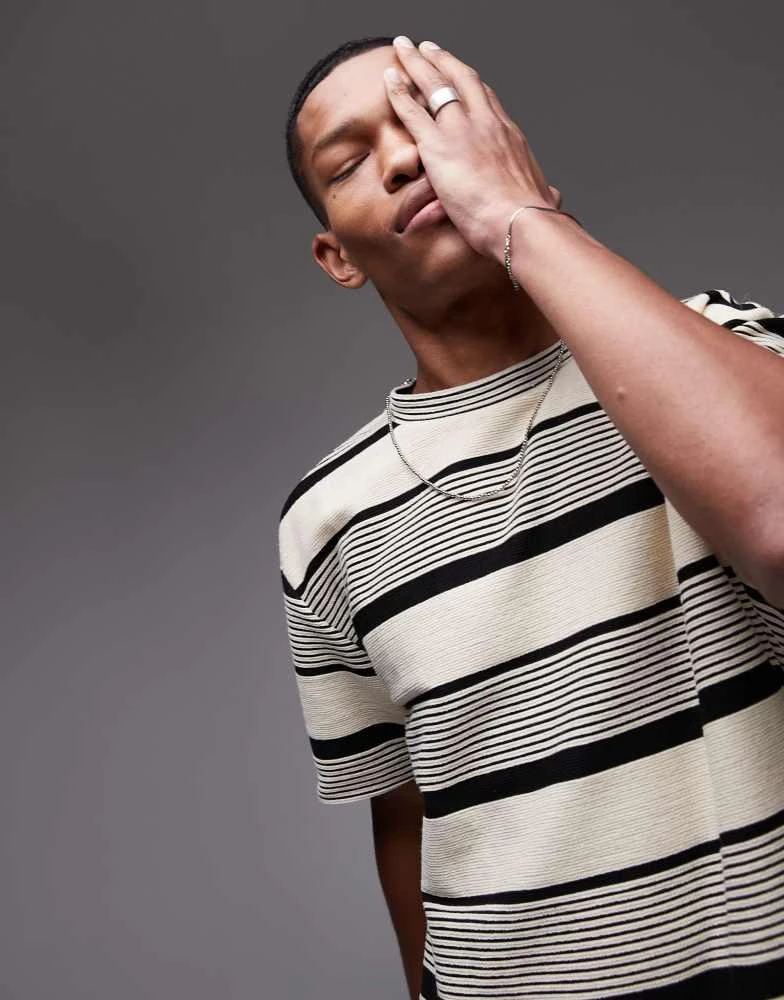 商品Topman|Topman premium oversized fit stripe t-shirt in ecru,价格¥313,第1张图片