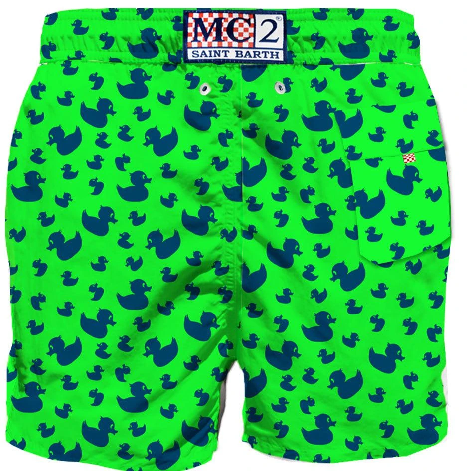 商品Mc2 Saint Barth|Floked Duckies Print On Fluo Green Background Swim Shorts,价格¥1110,第2张图片详细描述