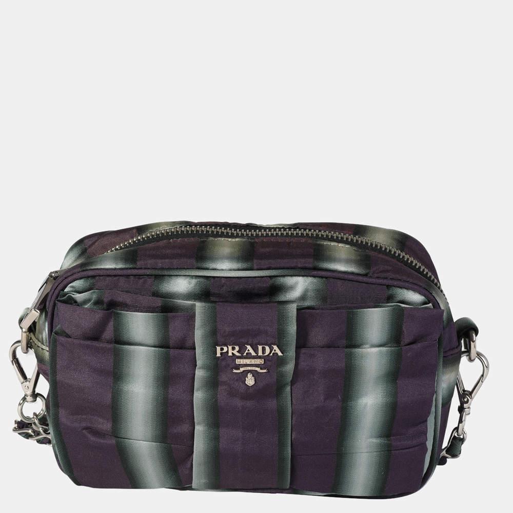 Prada Purple/Grey Nylon Striped Shoulder Bag商品第1张图片规格展示