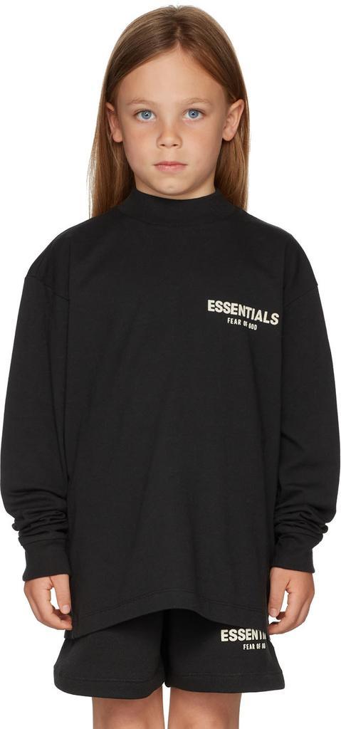 商品Essentials|Kids Black Logo Long Sleeve T-Shirt,价格¥246,第1张图片