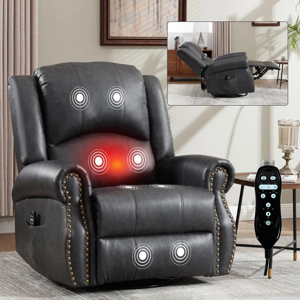 商品Streamdale Furniture|Streamdale Heat Massage Rocker Swivel Recliner Chair, Grey,价格¥4501,第2张图片详细描述