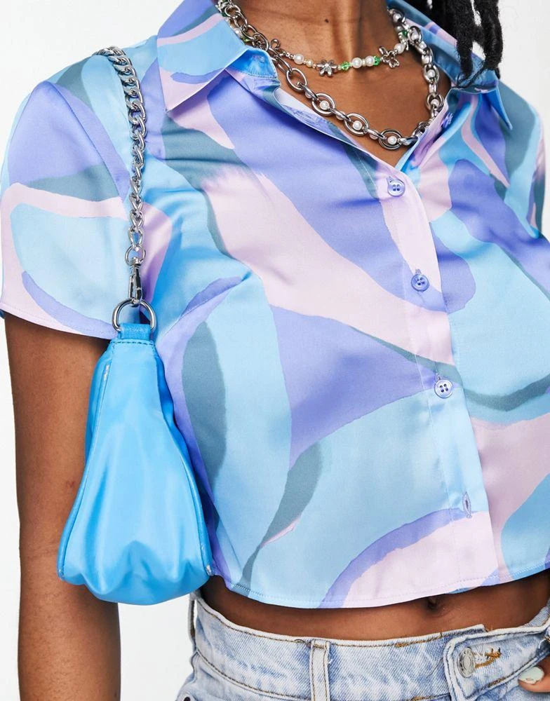 商品ASOS|ASOS DESIGN capped sleeve shirt in lilac and blue marble,价格¥132,第3张图片详细描述