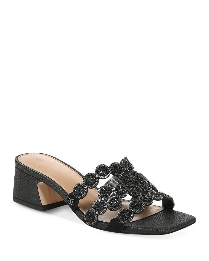 商品Sam Edelman|Women's Winter Square Toe Crystal & Chain Embellished Block Heel Sandals,价格¥612,第1张图片详细描述