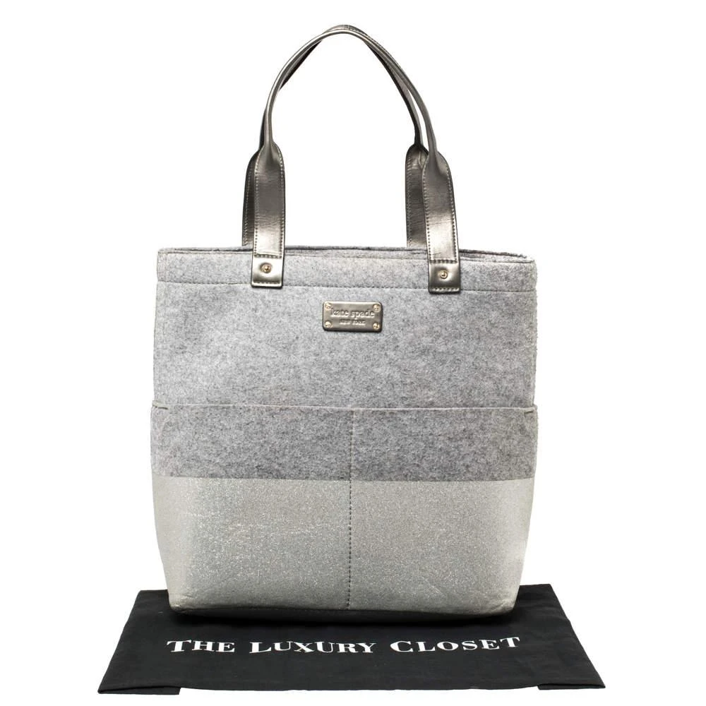 Kate Spade Grey Frosted Wool and Leather Quinn Tote 商品