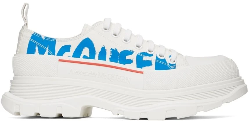 商品Alexander McQueen|White & Blue Tread Slick Graffiti Sneakers,价格¥2730,第1张图片