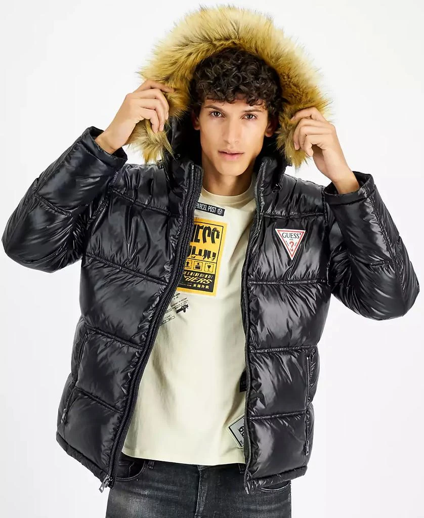 商品GUESS|Men's Puffer Jacket With Faux Fur Hood,价格¥684,第3张图片详细描述