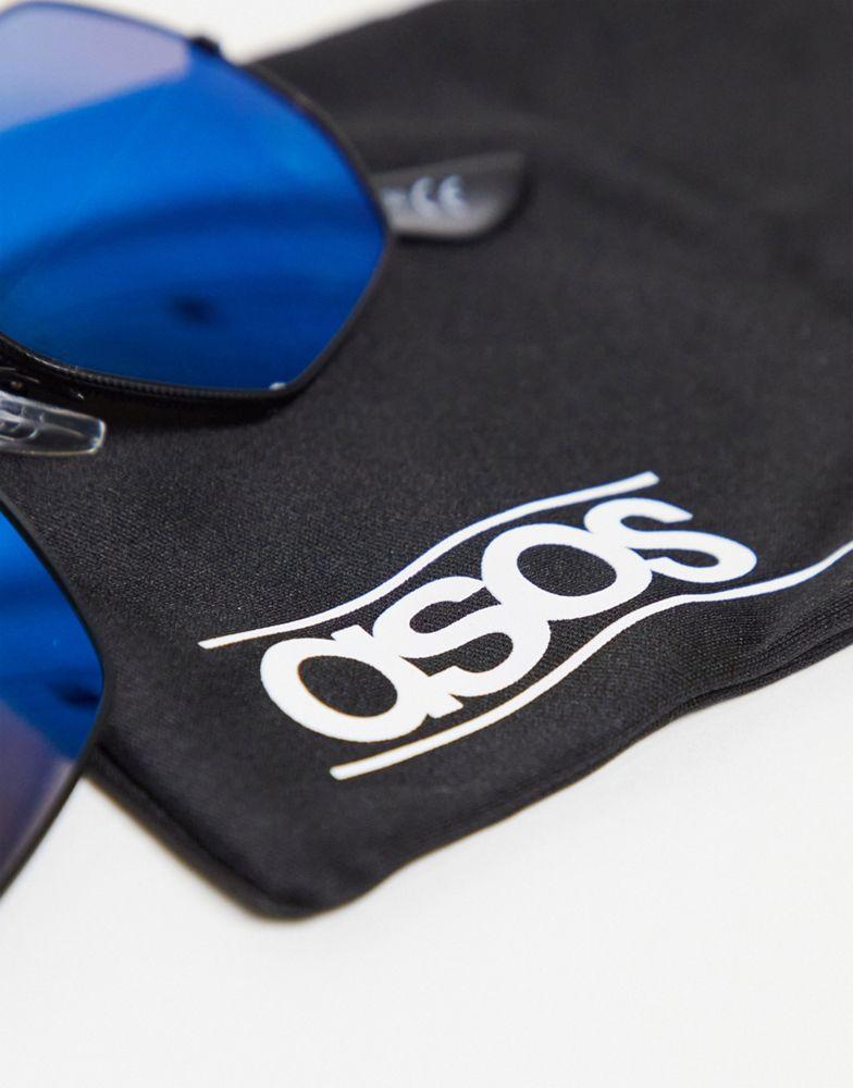 ASOS DESIGN 90s angled metal sunglasses in black with mirrored lens商品第4张图片规格展示