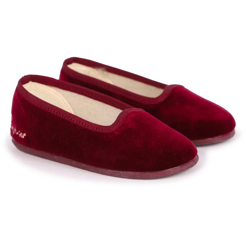 商品Bonpoint|Logo embroidery velvet slippers in burgundy,价格¥965,第1张图片