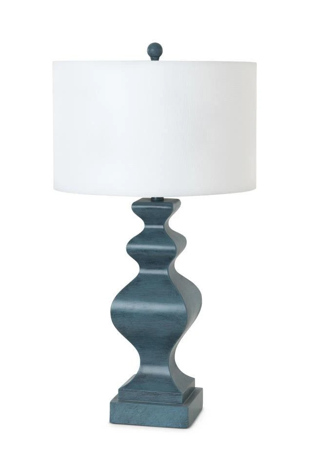 商品Homezia|Set Of Two 31" Distressed Teal Table Lamps With White Drum Shade,价格¥1933,第2张图片详细描述