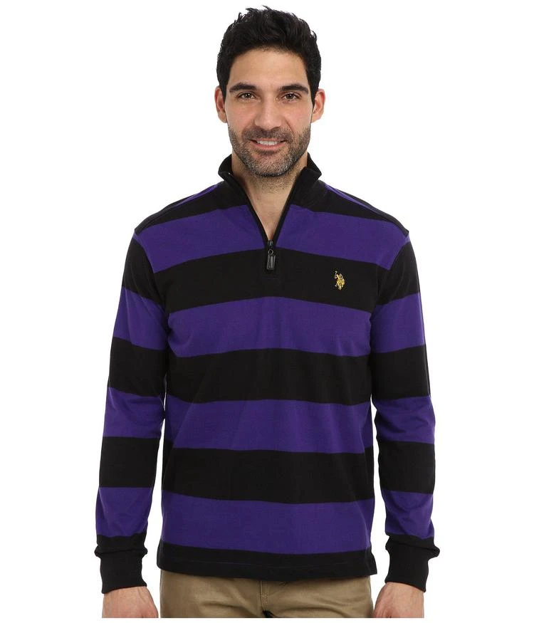 商品U.S. POLO ASSN.|Striped Rib Mock Neck 1/4 Zip Pullover,价格¥261,第1张图片