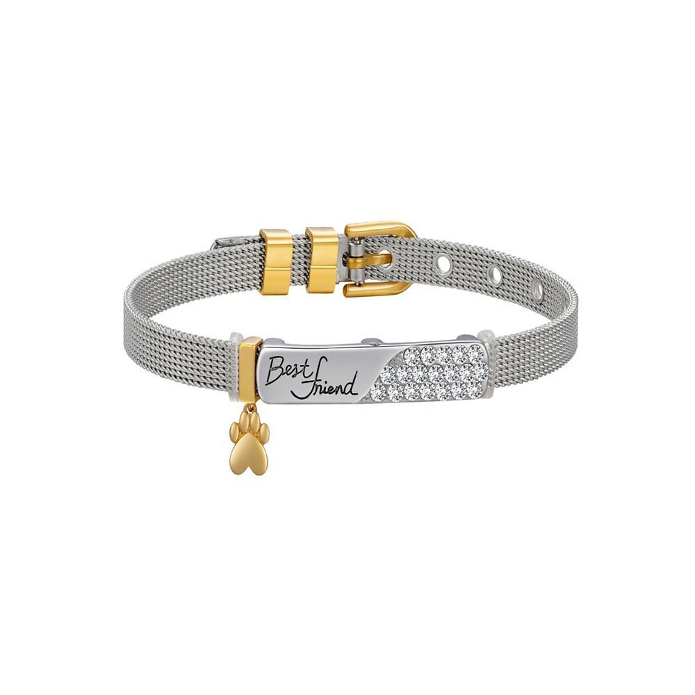 商品Unwritten|14K Gold Flash-Plated Crystal "Best Friend" Paw Charm, Stainless Steel Bracelet,价格¥180,第1张图片