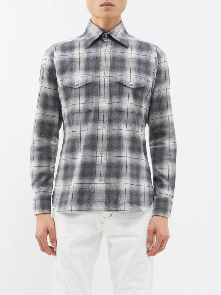 商品Tom Ford|Ombré-checked cotton flannel shirt,价格¥2460,第1张图片